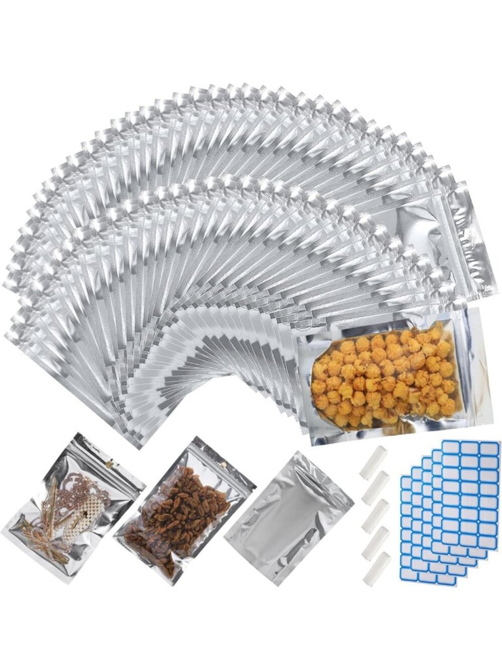 500-Pack Resealable Mylar Bags 3.5"x5.5" Stand Up Pouches for Food Storage